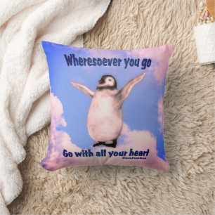 Penguin Confucius Attitude Quote Inspirational Throw Pillow