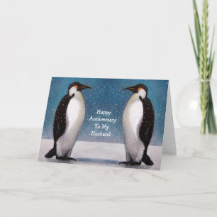 PENGUIN COUPLE: ANNIVERSARY: ORIGINAL ART CARD