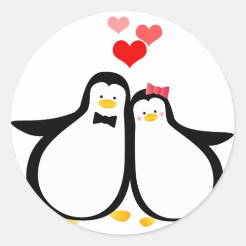 Penguin Couple Classic Round Sticker