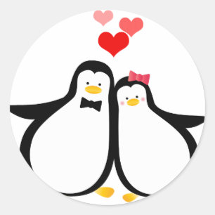 Penguin Couple Classic Round Sticker