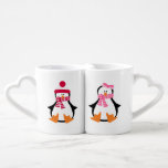 Penguin Couple Coffee Mug Set<br><div class="desc">Adorable illustration of two cute penguins wearing hats and scarves.</div>