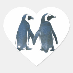 Penguin Couple Holding Hands Heart Sticker