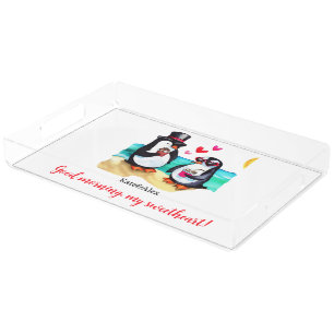 Penguin Couple in Love Acrylic Tray
