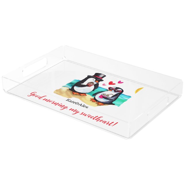 Penguin Couple in Love Acrylic Tray (Angled)