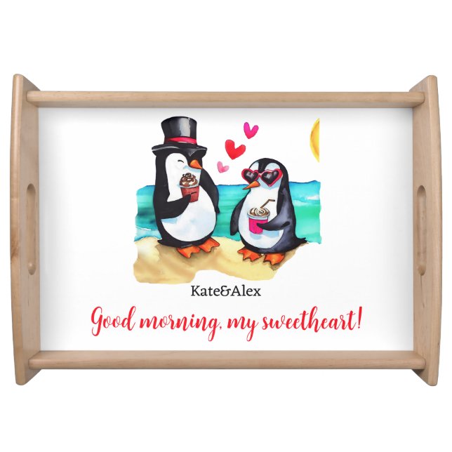Penguin Couple in Love Serving Tray (Front)