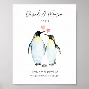 Penguin Couple Love Birds Anniversary Poster