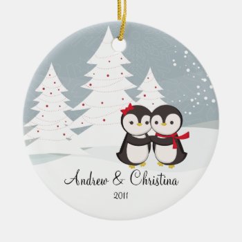 Penguin Couple Love Cute Christmas Ornament by celebrateitornaments at Zazzle
