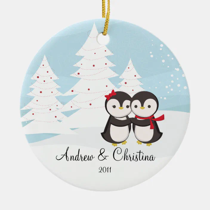 Gift for Couples Personalized Penguin Couple Decorating Tree Ornament Penguin Couple Christmas Ornament Custom Ornament First Christmas