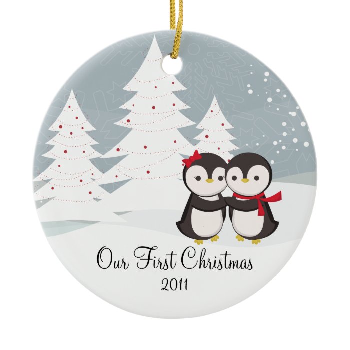 Penguin Couple Love Cute First Christmas Ornament