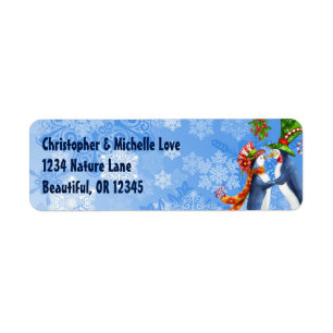 Penguin Couple, Mistletoe, Snowflakes Address Label