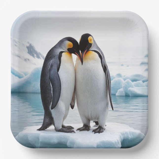 Penguin Couple On An Iceberg Paper Plates (Front)