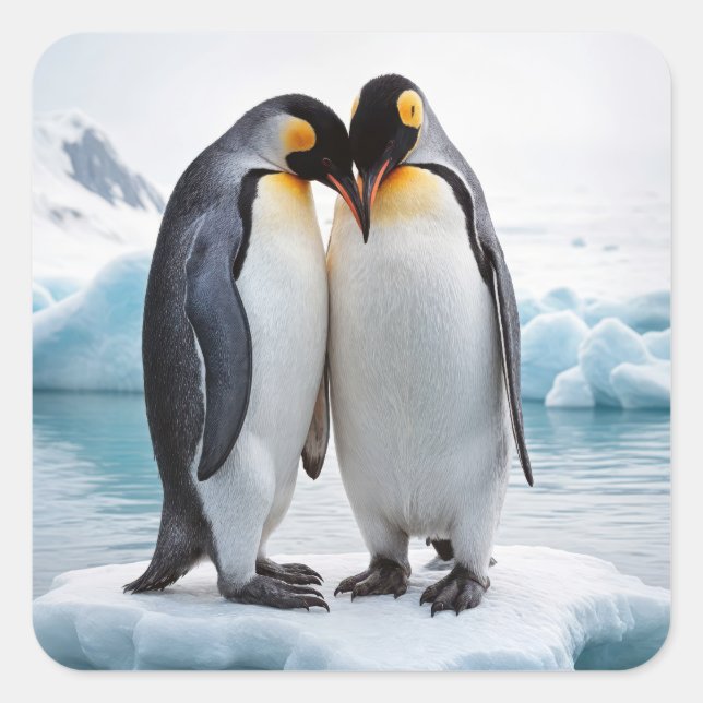 Penguin Couple On An Iceberg Square Sticker (Front)