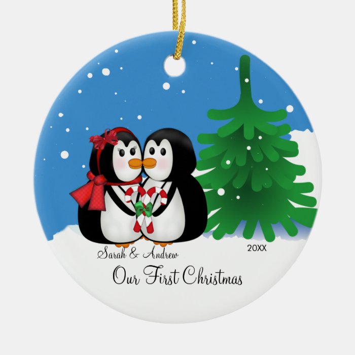 penguin couple our first christmas ornament zazzle penguin couple our first christmas ornament zazzle