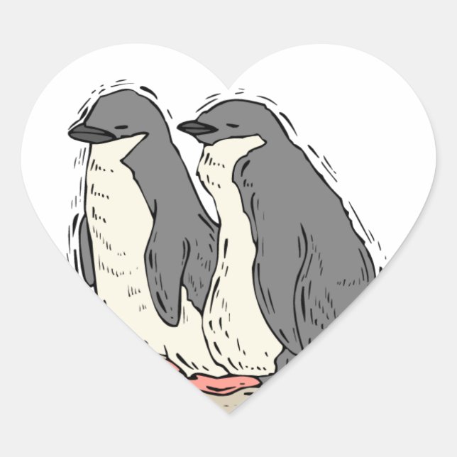 Penguin Couple Sandy Beach Wedding Hearts Heart Sticker (Front)