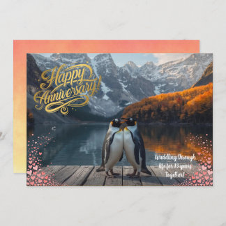 Penguin Couple Scenic Personalized Anniversary Card