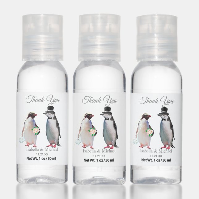 Penguin Couple Thank You Wedding Favor Hand Sanitizer (Set)
