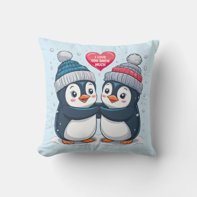 Penguin Couple Throw Pillow (Front)
