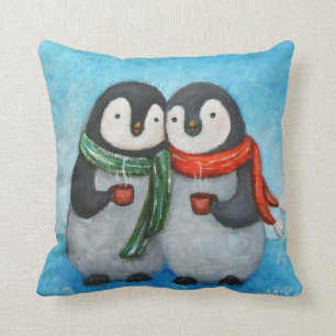 Penguin Couple Throw Pillow Penguin art Cushion