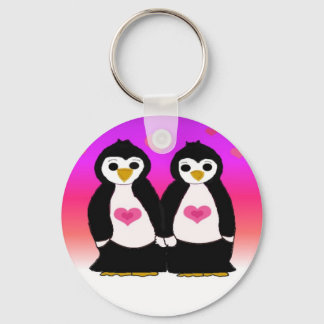 Penguin Couple with Hearts Keychain