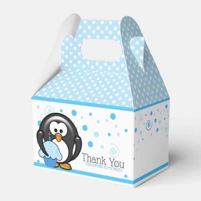 Penguin Cupcake Birthday Party Favor Boxes (Front Side)
