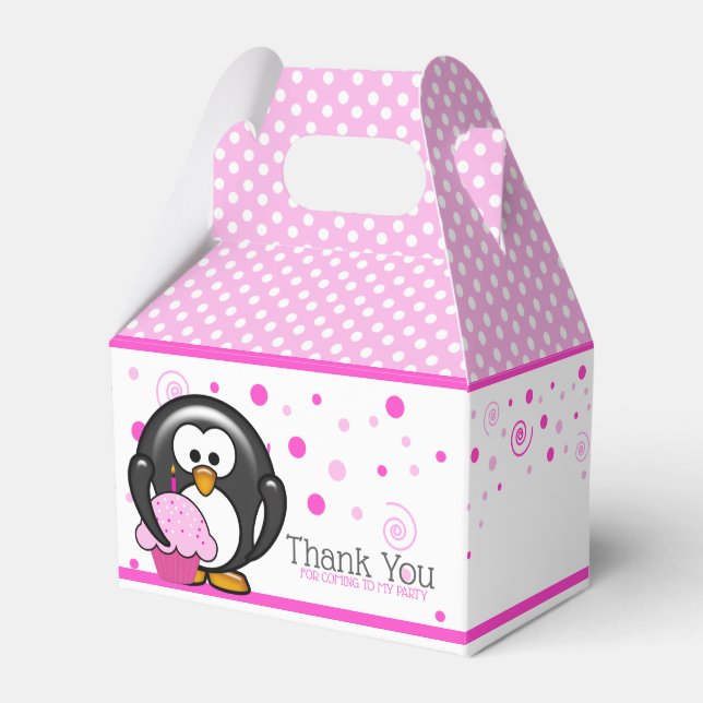 Penguin Cupcake Birthday Party Favor Boxes (Front Side)