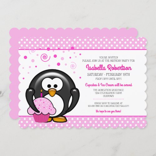 Penguin Cupcake Birthday Party Invitations