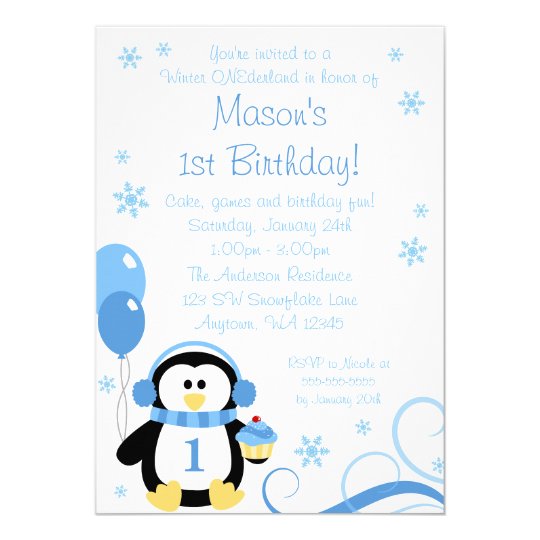 Penguin Winter Onederland Invitations 3