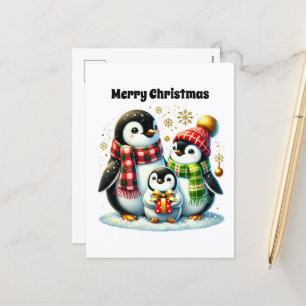 Penguin customizable Merry Christmas Holiday Postcard