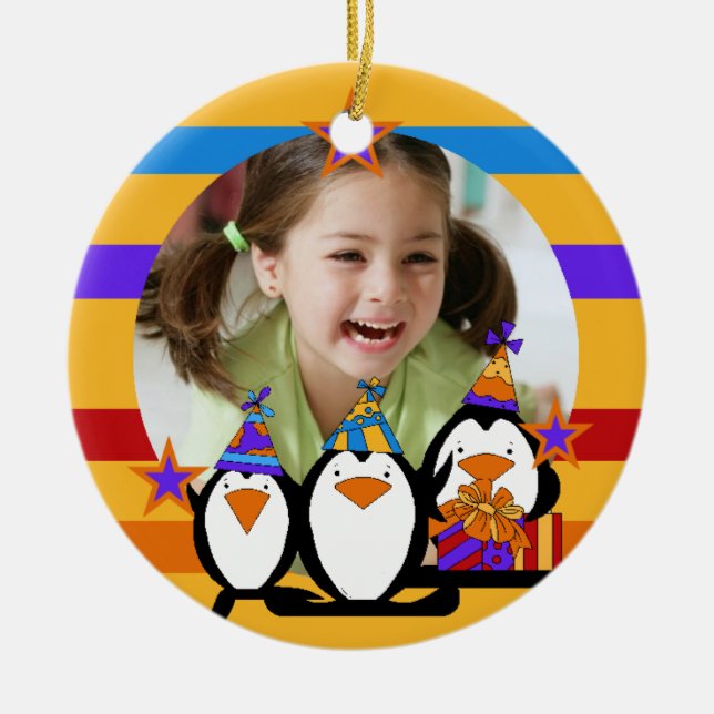 Penguin Customized Photo Birthday Keepsake Ceramic Ornament (Front)