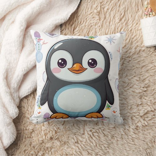 Penguin Cute Kawaii Baby Print Throw Pillow