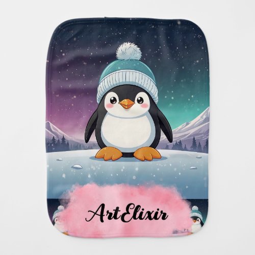 Penguin Cute Kawaii Blue Cap Print  Baby Burp Cloth