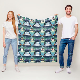 Penguin Cute Kawaii Stary Background Pattern Fleece Blanket