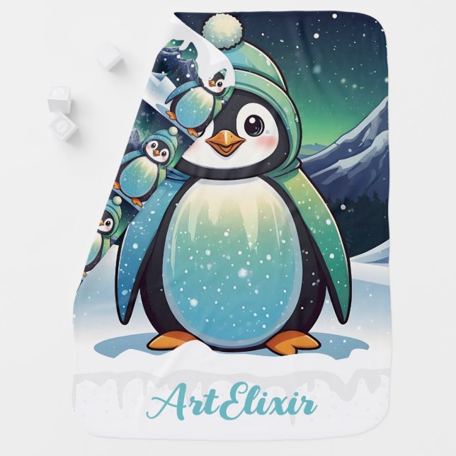 Penguin Cute Kawaii Stary Background Print Baby Blanket (In Situ)