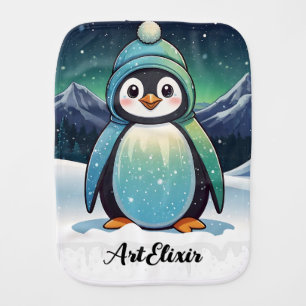 Penguin Cute Kawaii Stary Background Print Baby Burp Cloth