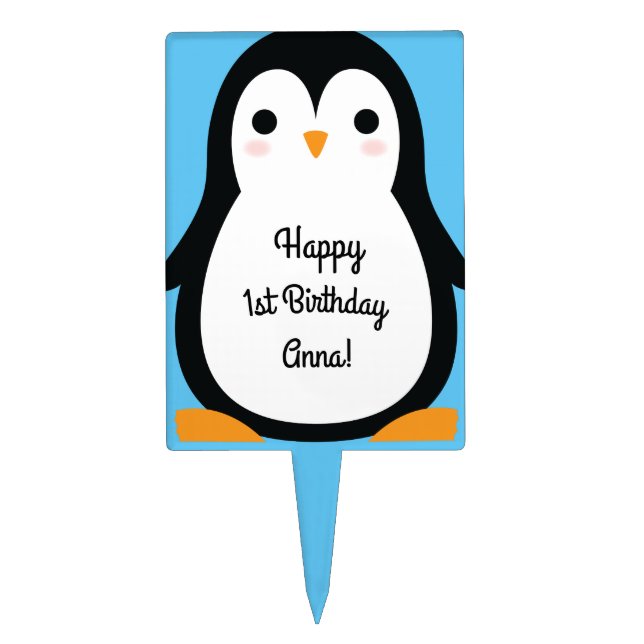 Penguin Cute Kids Birthday Cake Topper Decor (Front)