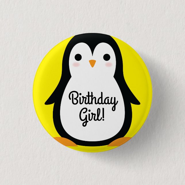 Penguin Cute Kids Birthday Party Button (Front)