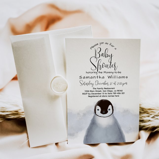 Penguin cute modern Winter Baby Shower Invitation
