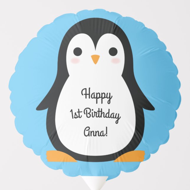 Penguin Cute Winter 1st Birthday Mylar Balloon (Front)