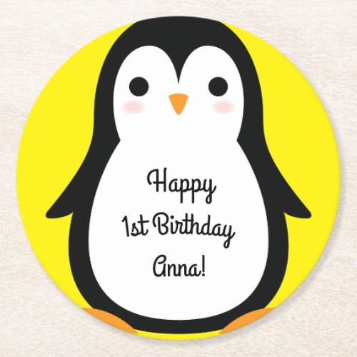 Penguin Cute Winter 1st Birthday Party Coasters