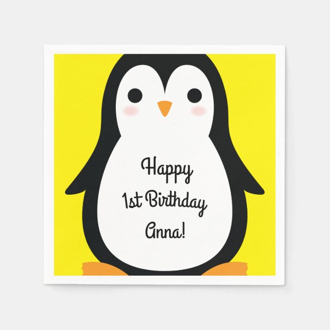 Penguin Cute Winter 1st Birthday Party Napkins (Front)