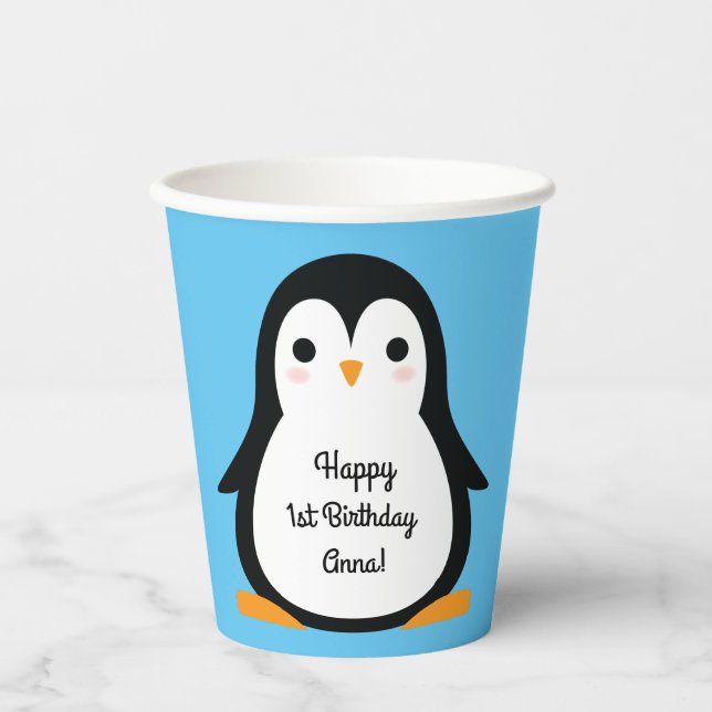 Penguin Cute Winter 1st Birthday Party Paper Cups (Front)
