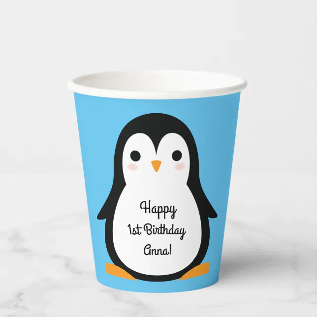 Penguin Cute Winter 1st Birthday Party Paper Cups | Zazzle