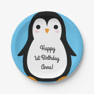 Penguin Cute Winter 1st Birthday Plates