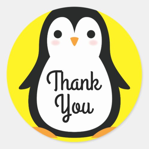 Penguin Cute Winter 1st Birthday Thank You Classic Round Sticker