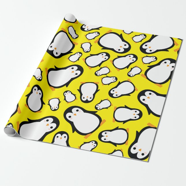 Penguin Cute Winter 1st Birthday Wrapping Paper (Unrolled)
