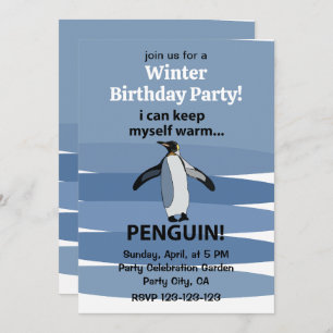 Penguin Cute Winter Party Birthday Invitation