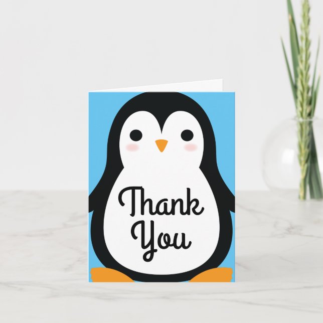 Penguin Cute Winter Thank You 1st Birthday Cards (Front)