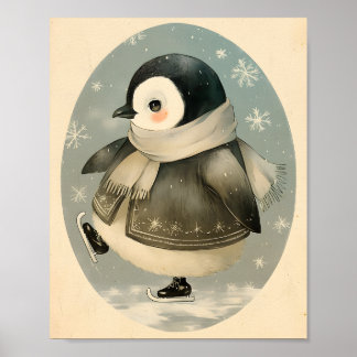 Penguin Cute Winter Watercolor Nursery Art Poster