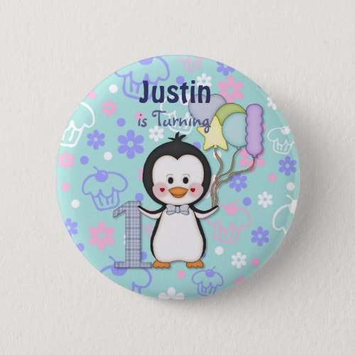 Penguin Cutie_ Boy First Birthday Button