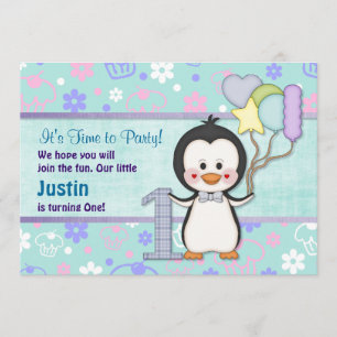 Penguin Cutie- Boy First Birthday Invitation
